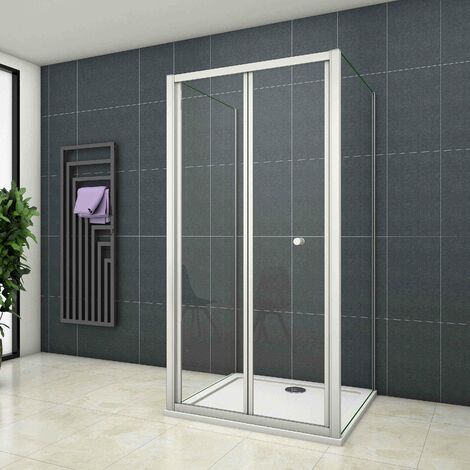 Mampara de ducha cuadrada ,frontal 2 hojas plegables + dos panel fijo lateral Cristal Templado 5mm