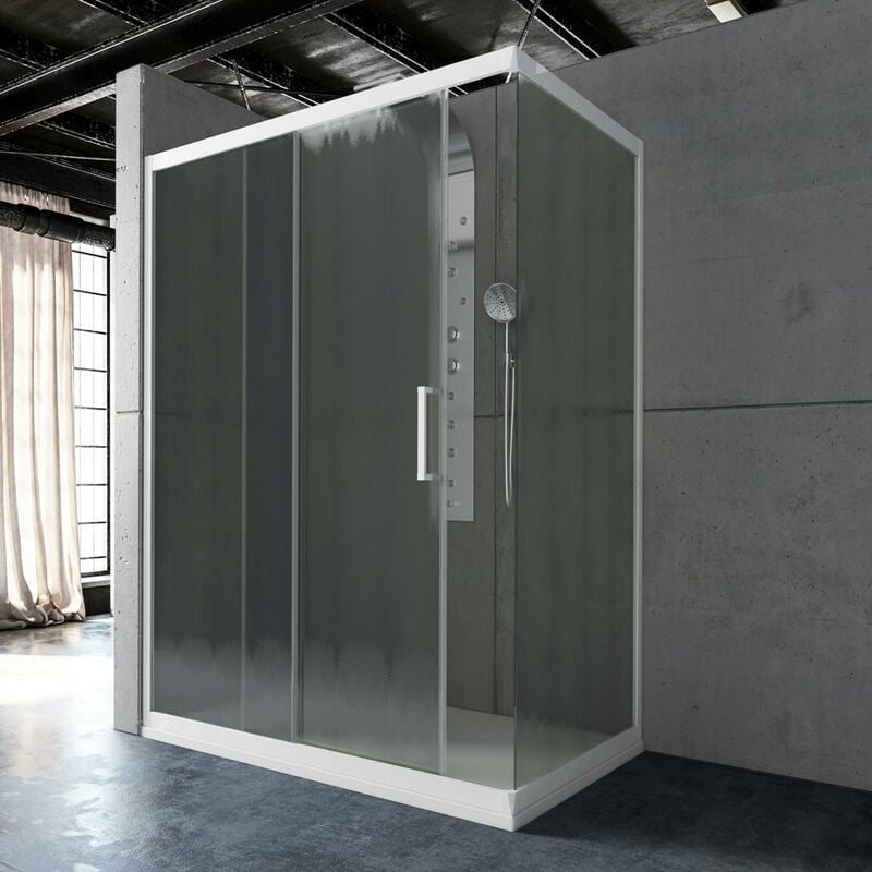 

Mampara de ducha de angular de pvc perfil blanco h 190 mod. Glax 70x130 cm vidrio impreso