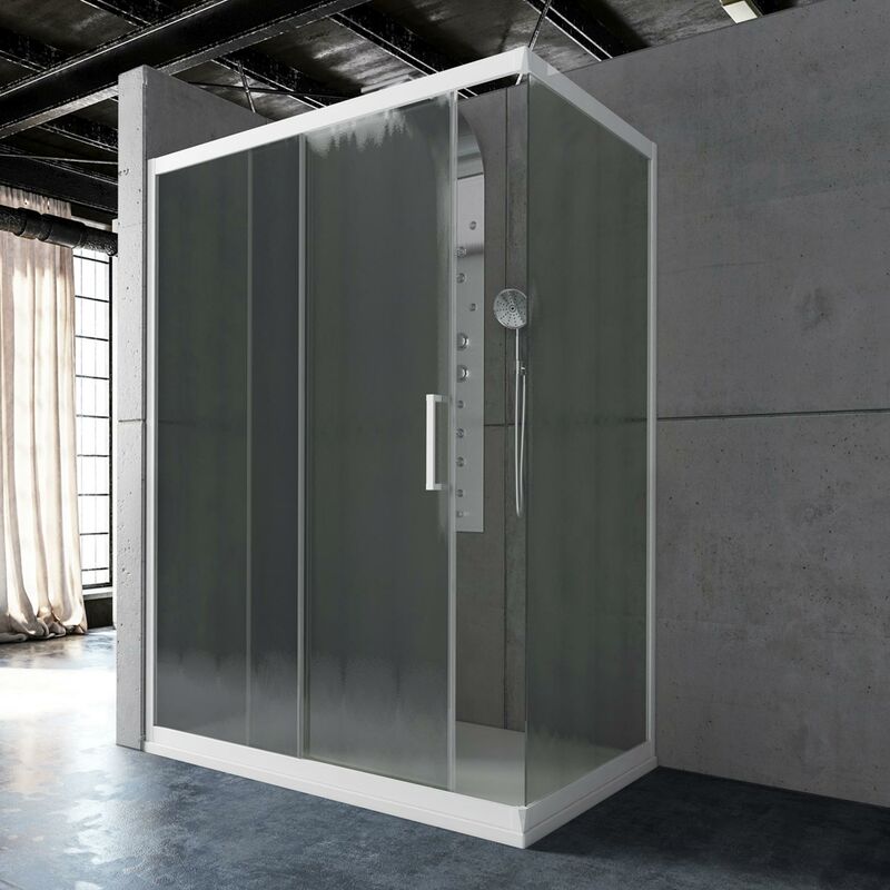 

Mampara de ducha de angular de pvc perfil blanco h 190 mod. Glax 70x160 cm vidrio impreso