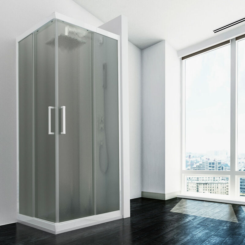 

Mampara de ducha de angular de pvc perfil blanco h 190 mod. Lite 75x90 cm h 190 vidrio impreso