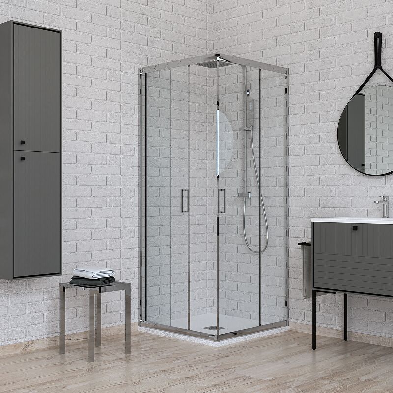 

Mampara de ducha de esquina 80 x 100 vidrio transparente Ponsi Gold BBGOLT8010 | 80x100 cm (78-80 x 98-100)