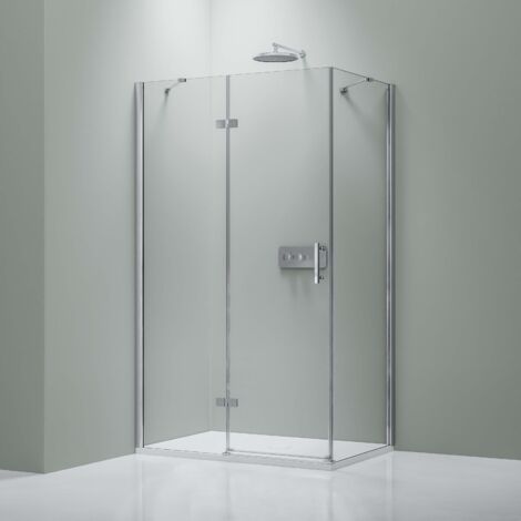 Mampara de ducha de esquina DX403 de cristal auténtico NANO transparente de 8 mm - medida a elegir:Enlaces de instalación, Puerta 80cm, Vidrio sólido 70cm