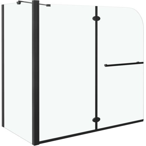 Mampara de ducha de plegado doble ESG negro 120x68x130 cm