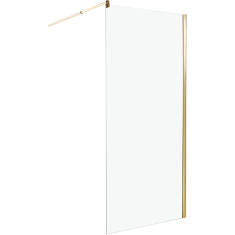 Mampara de ducha de vidrio templado sin puerta dorado 90 x 190 cm Ahaus