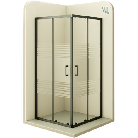 Mampara de Ducha Diana 80x100x190cm -REVERSIBLE- Puertas correderas, Ajuste 77,5-79,5x97,5-99,5cm - Perfiles negros, Cristal parcial satinado 6mm