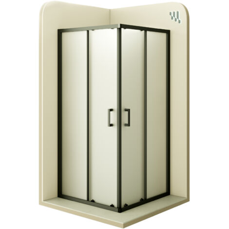 Mampara de Ducha Diana 85x85x190cm -REVERSIBLE- Puertas correderas, Ajuste 82,5-84,5x82,5-84,5cm - Perfiles negros, Cristal satinado 6mm