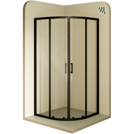 Mampara de ducha Ella - 100x100x190cm  Puerta corredera, Ajuste 97,5-99,5x97,5-99,5cm  Perfiles negros, Cristal transparente 6 mm