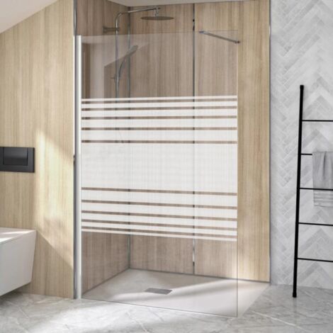 Mampara de ducha fija KINEDO Supra Solo con cristal serigrafiado y perfil Blanco - 70 cm