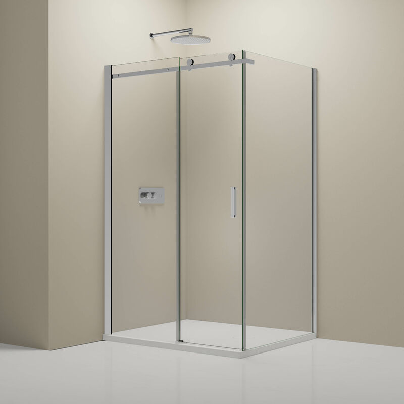 

Mampara de ducha fija y puerta corredera - Nano - EX802 - 90 x 140 x 195 cm - plato y espesor del cristal opcionales:Vidrio de seguridad templado de