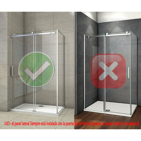 Mampara de Ducha, fontal + panel lateral, mampara de 8 mm con tratamiento antical cristal templado 160x70x195cm