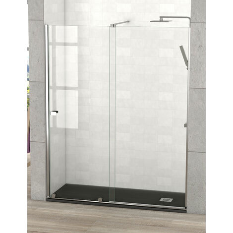 Mampara de Ducha Frontal - 1 Hoja Fija + 1 Puerta Corredera - Modelo Arabela Cromo 2 (Adaptable de 127 a 132 cm)
