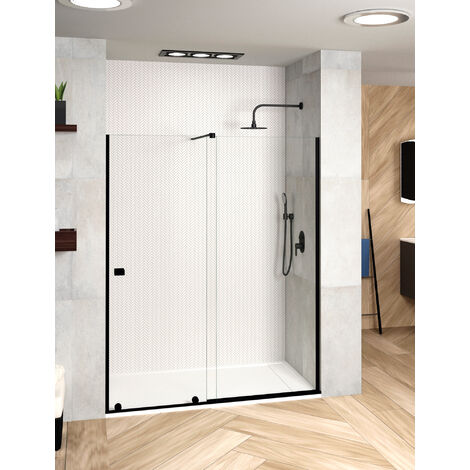 Mampara de Ducha Frontal - 1 Hoja Fija + 1 Puerta Corredera - Modelo Arabela Negro 2 (Adaptable de 127 a 132 cm)