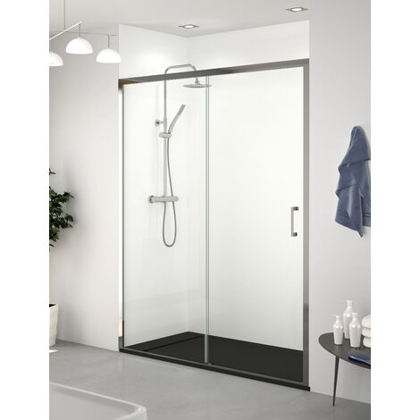 Mampara de Ducha Frontal - 1 Hoja Fija + 1 Puerta Corredera - Modelo Fravia 2 (Adaptable de 97,5 a 101,5 cm)