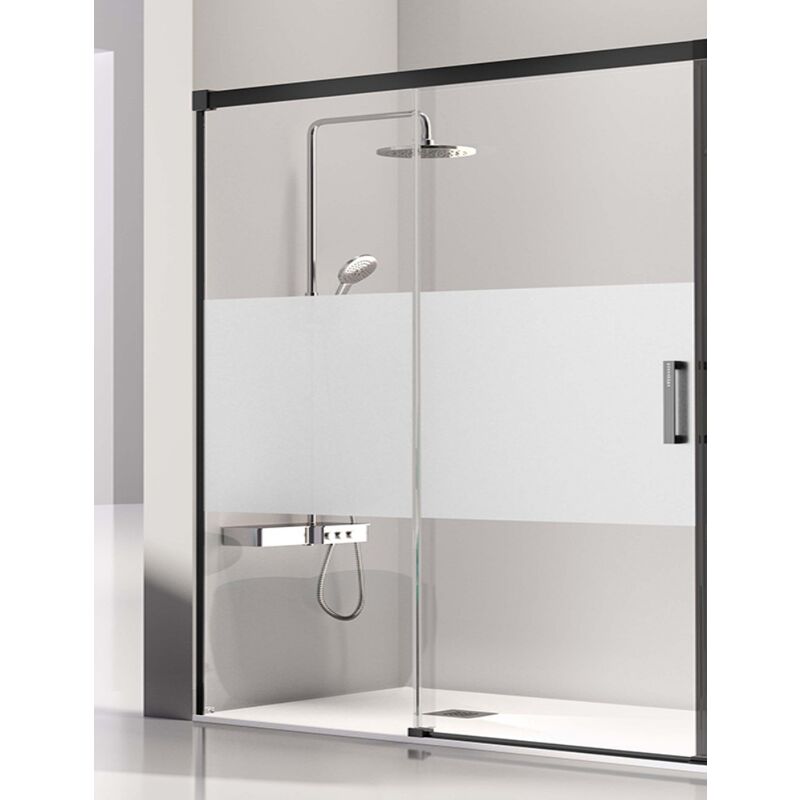 

Mampara de Ducha Frontal- 1 Hoja Fija y 1 Puerta Corredera- Cristal de Seguridad de 6 mm - Modelo Glase 2 BN (124 - 128 cm) - CRISTAL DECORADO