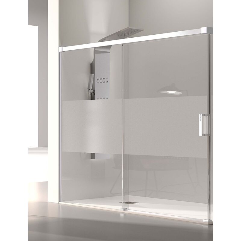 

Mampara de Ducha Frontal- 1 Hoja Fija y 1 Puerta Corredera- Cristal de Seguridad de 6 mm - Modelo Glase 2 PB (136 - 140 cm) - CRISTAL DECORADO