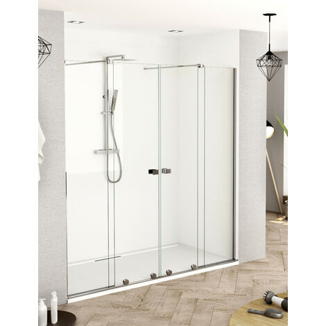 Mampara de Ducha Frontal - 2 Hoja Fija + 2 Puerta Corredera - Modelo Arabela Cromo 4 (Adaptable de 134 a 144 cm)