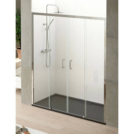 Mampara de Ducha Frontal - 2 Hoja Fija + 2 Puerta Corredera - Modelo Fravia 4 (adaptable de 147,5 a 151,5 cm)