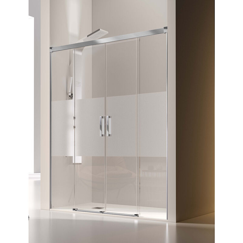 

Mampara de Ducha Frontal- 2 Hojas Fijas y 2 Puertas Correderas- Cristal de Seguridad de 6 mm - Modelo Glase 4 BN (136 - 140 cm) - CRISTAL DECORADO