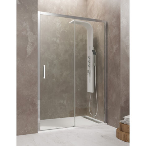Mampara de ducha frontal ALLSTONE CEOS 1+1 sin perfil inferior 110 cm, Transparente