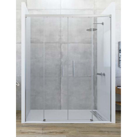 Mampara de ducha frontal Corredera -  de 2 hojas fijas y 2 puertas - Cristal 6 mm con ANTICAL INCLUIDO - Modelo GALAXIA Medida (121-130) - TRANSPARENTE