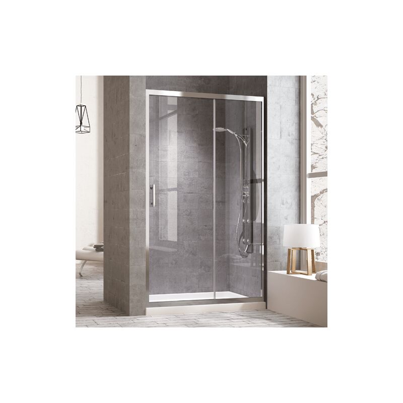 

Mampara de ducha Frontal cromo brillo 1 fijo + 1 puerta 130CM TRANSLUCIDO - Pixarena