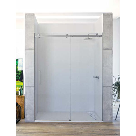 Mampara de ducha frontal de 1 hoja fija y 1 puerta corredera. - ACERO INOXIDABLE - Cristal 6 mm con ANTICAL INCLUIDO - Modelo TEA Medida (121-130) - CRISTAL DECORADO 21