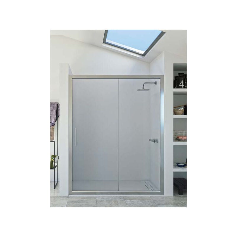 

Mampara de ducha frontal de 1 hoja fija y 1 puerta corredera. - Cristal 6 mm con ANTICAL INCLUIDO - Modelo DORA Medida (131-140) - CRISTAL DECORADO 21