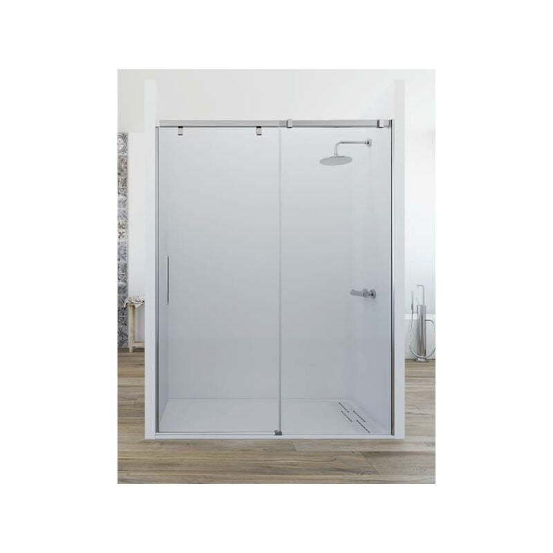 

Mampara de ducha frontal de 1 hoja fija y 1 puerta corredera. - Cristal tratamiento ANTICAL INCLUIDO - Modelo MIRIEL Medida (111-120) - TRANSPARENTE