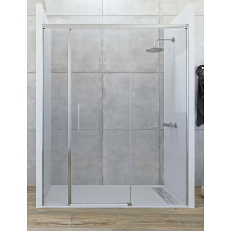 Mampara de ducha frontal de 2 hojas fijas y 1 puerta corredera. - Modelo CENTAURO