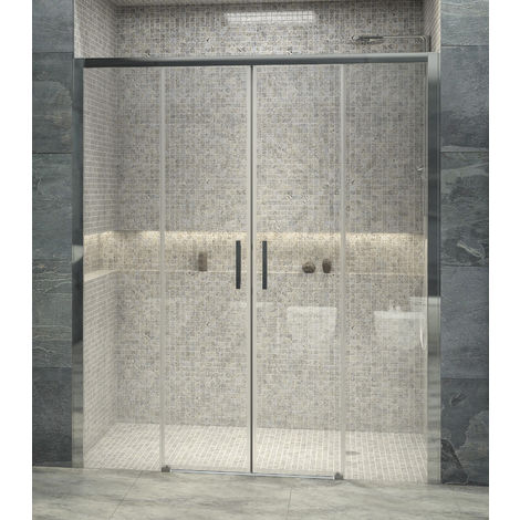 Mampara de ducha frontal de 2 hojas fijas y 2 puertas correderas - Cristal de Seguridad de 6 mm - Modelo CONWAY de 187 - 192 cm - DECORADO "D"