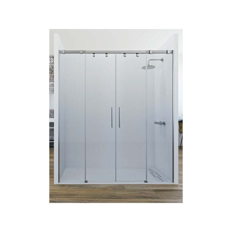 

Mampara de ducha frontal de 2 hojas fijas y 2 puertas correderas. - Cristal tratamiento ANTICAL INCLUIDO - Modelo ARWEN Medida (131-140) - CRISTAL