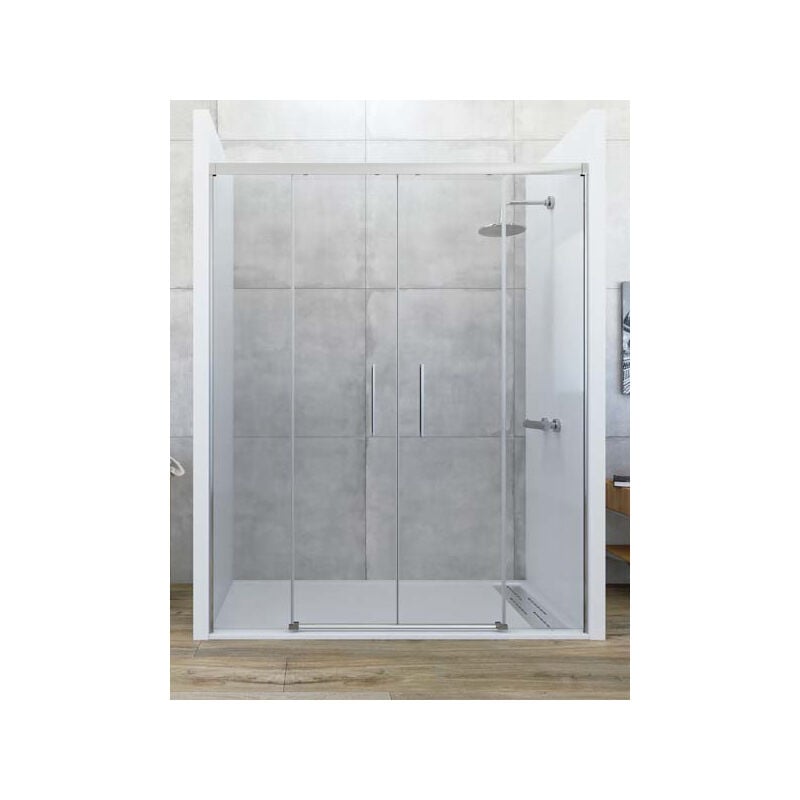 

Mampara de ducha frontal Corredera - de 2 hojas fijas y 2 puertas - Cristal 6 mm con ANTICAL INCLUIDO - Modelo GALAXIA Medida (121-130) - CRISTAL