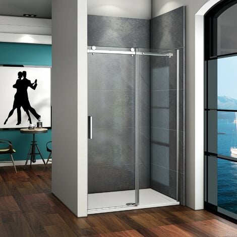 AICA SANITAIRE Mampara de Ducha Frontal Puerta Corredera Cristal Templado 6 MM 145x195cm