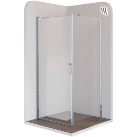 Mampara de Ducha Hellen 100x100x190cm, REVERSIBLE,Puerta abatible, Ajuste 98,5-100x98-99,5cm - Perfiles Cromados, Cristal transparente 6mm