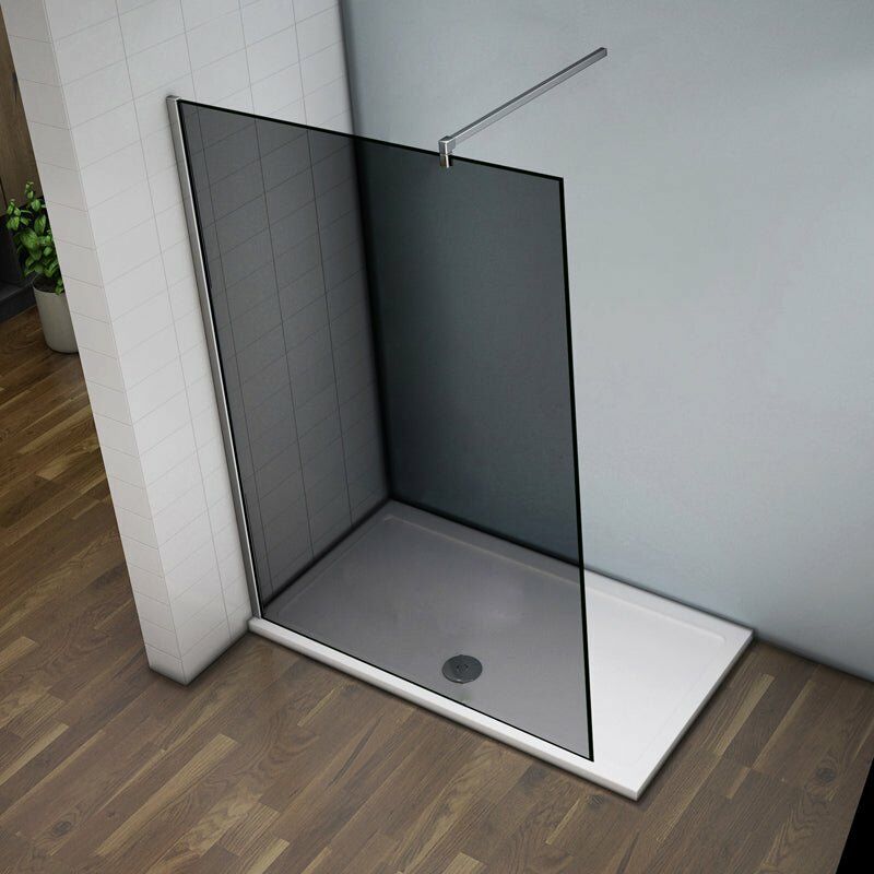 

Mampara de Ducha italiana Walk -In, Cristal gris con tratamiento antical con barra2 de soporte 140 cm 100x200 cm