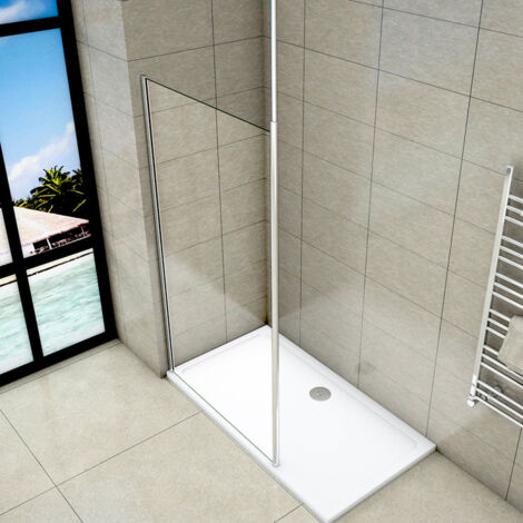 Mampara de ducha Panel Fijo con Barra a Techo, Cristal Templado Transparente Antical 8mm, 90x200cm
