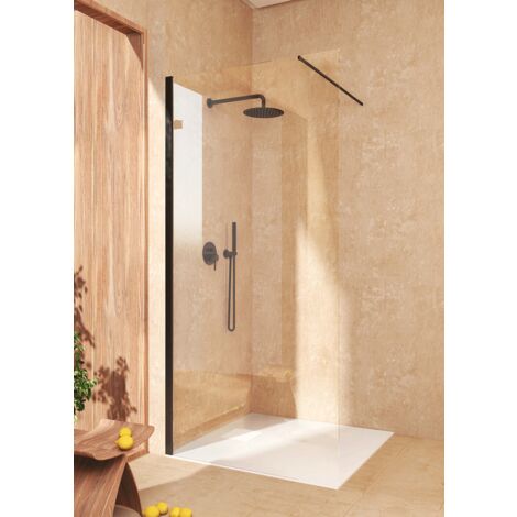 Mampara de ducha Panel Fijo, Fácil instalación SOULBATH Vidrio de seguridad 8 mm antical, 100 cm ancho x 200 cm alto, Perfil Negro mate