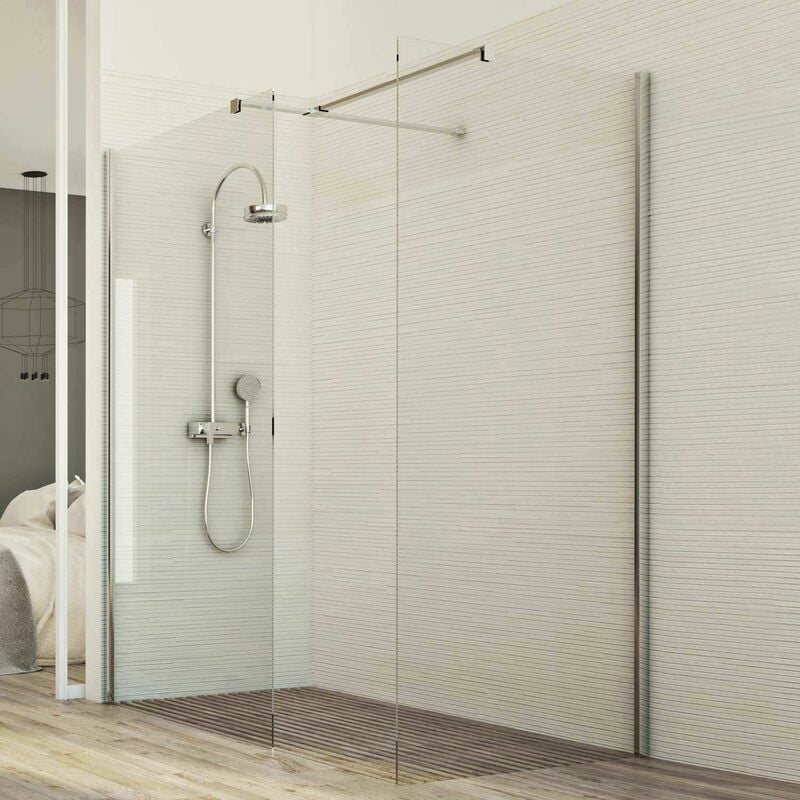 

Mampara de ducha pared de vidrio transparente 8mm h 198 mod. Walk in Corner 75x120 cm