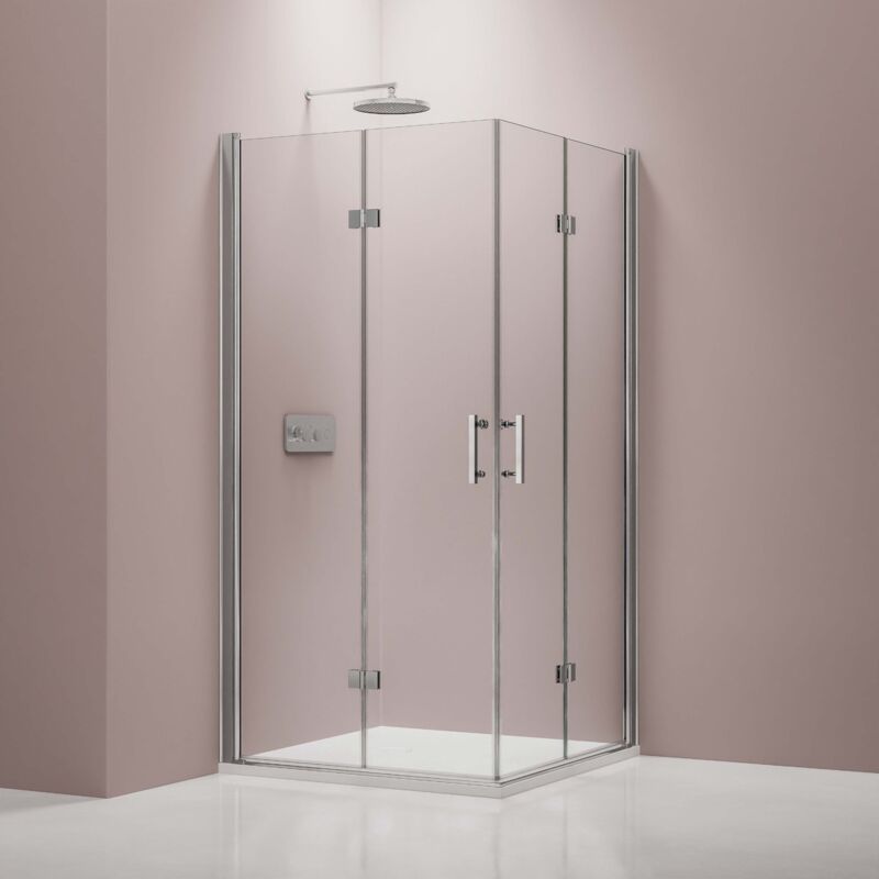 Mampara de ducha de esquina EX213 - 90 x 90 x 195 cm - con puertas abatibles - en cristal nano