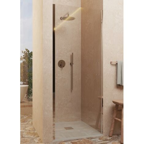 SOULBATH Mampara de ducha puerta ABATIBLE - Reversible - Sin perfil inferior - Cristal transparente templado 6 mm antical - CROMO - Ancho 78,5-80 cm - H 195 cm