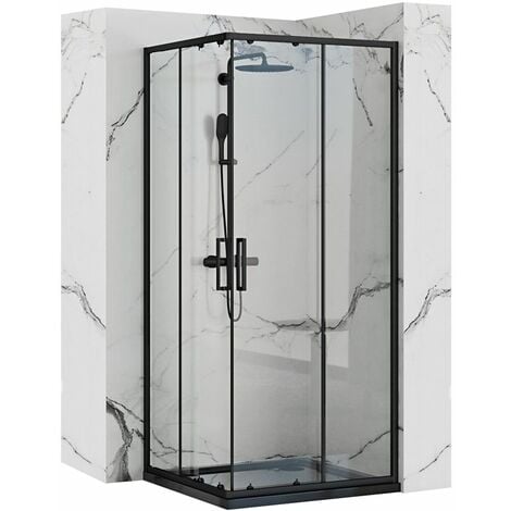 Mampara de ducha de esquina negra 80x80 2 puertas abatibles Swing Colacril