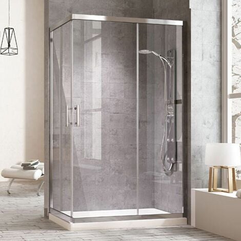 MAMPARA DE DUCHA RECTANGULAR 2 PUERTAS CORREDERAS Y DOS PANELES FIJOS A LOS LADOS TRANSPARENTE 70X130CM