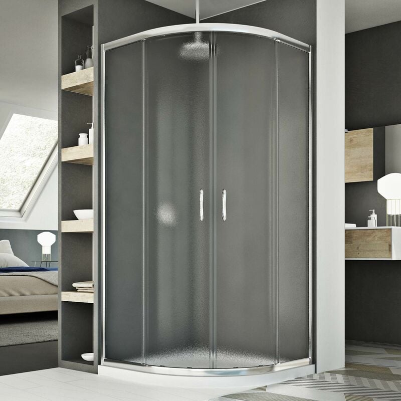 

Mampara de ducha semicircular deslizante vidrio impreso h 185 mod. Junior 90x90 cm
