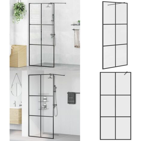 Mampara ducha accesible vidrio ESG transparente negro 90x195 cm - Vidrio transparente - Ducha accesible
