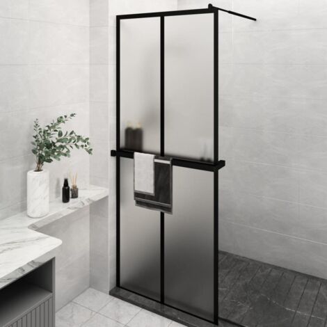 Mampara ducha con estante vidrio ESG y aluminio negro 80x195 cm
