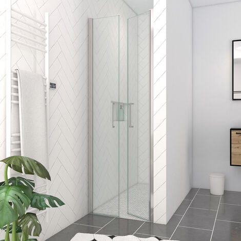 AURLANE MAMPARA DUCHA DOBLE PUERTA PIVOTANTE 70X200CM - PERFIL CROMADO - CRISTAL TRANSPARENTE 6MM