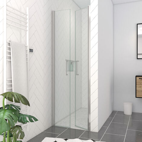 MAMPARA DUCHA DOBLE PUERTA PIVOTANTE - FLAPPY CROMO 70 - 70X200CM - PERFIL NEGRO MATE - CRISTAL TRANSPARENTE 6MM