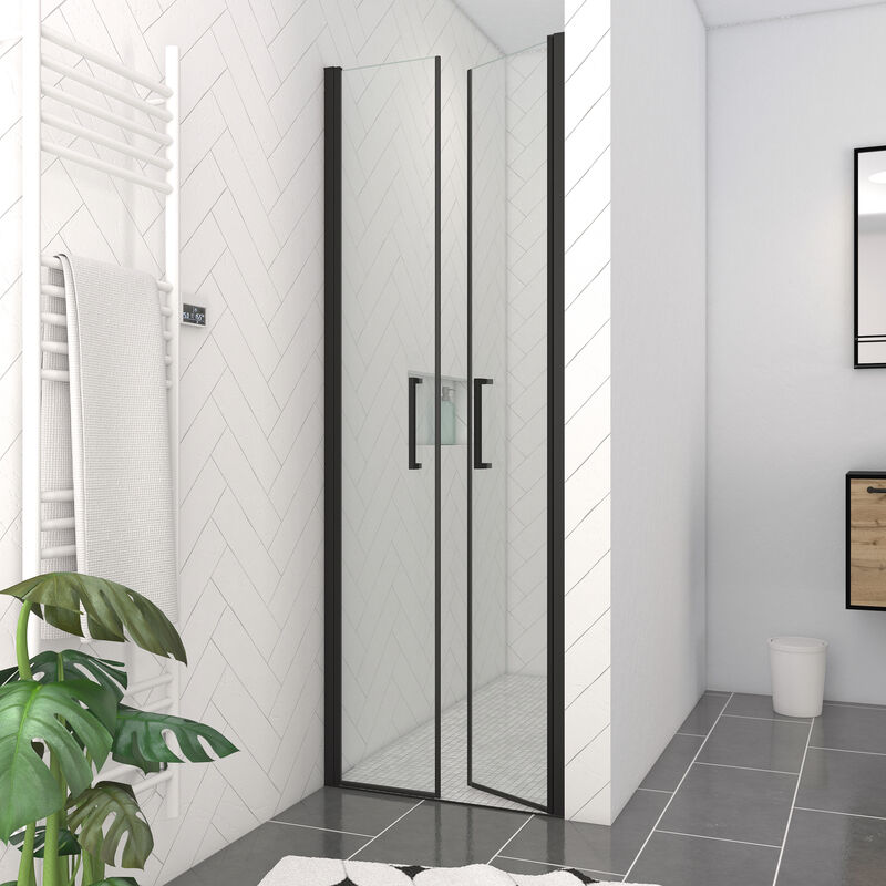 

Mampara Ducha Doble Puerta Pivotante - Flappy Negro 70 - 70X200Cm - Perfil Negro Mate - Cristal Transparente 6Mm