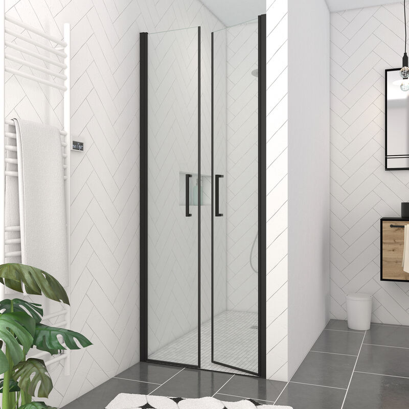 

Mampara Ducha Doble Puerta Pivotante - Flappy Negro 80 - 80X200Cm - Perfil Negro Mate - Cristal Transparente 6Mm