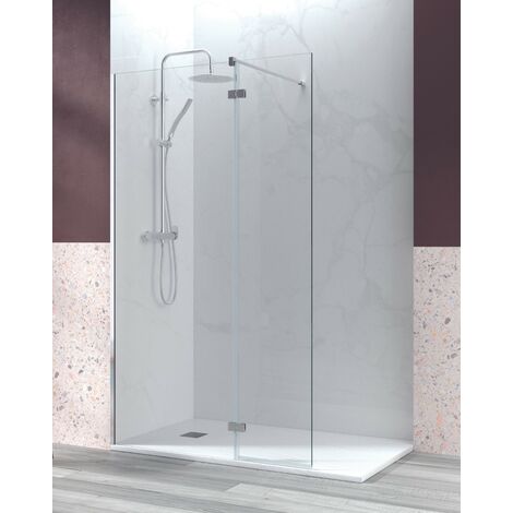 Mampara Ducha Fijo de Ducha + 1 Puerta Abatible  Vidrio Templado 6mm Antical Transparente  Altura 195cm  90cm + 40cm Perfil Cromo Brillo